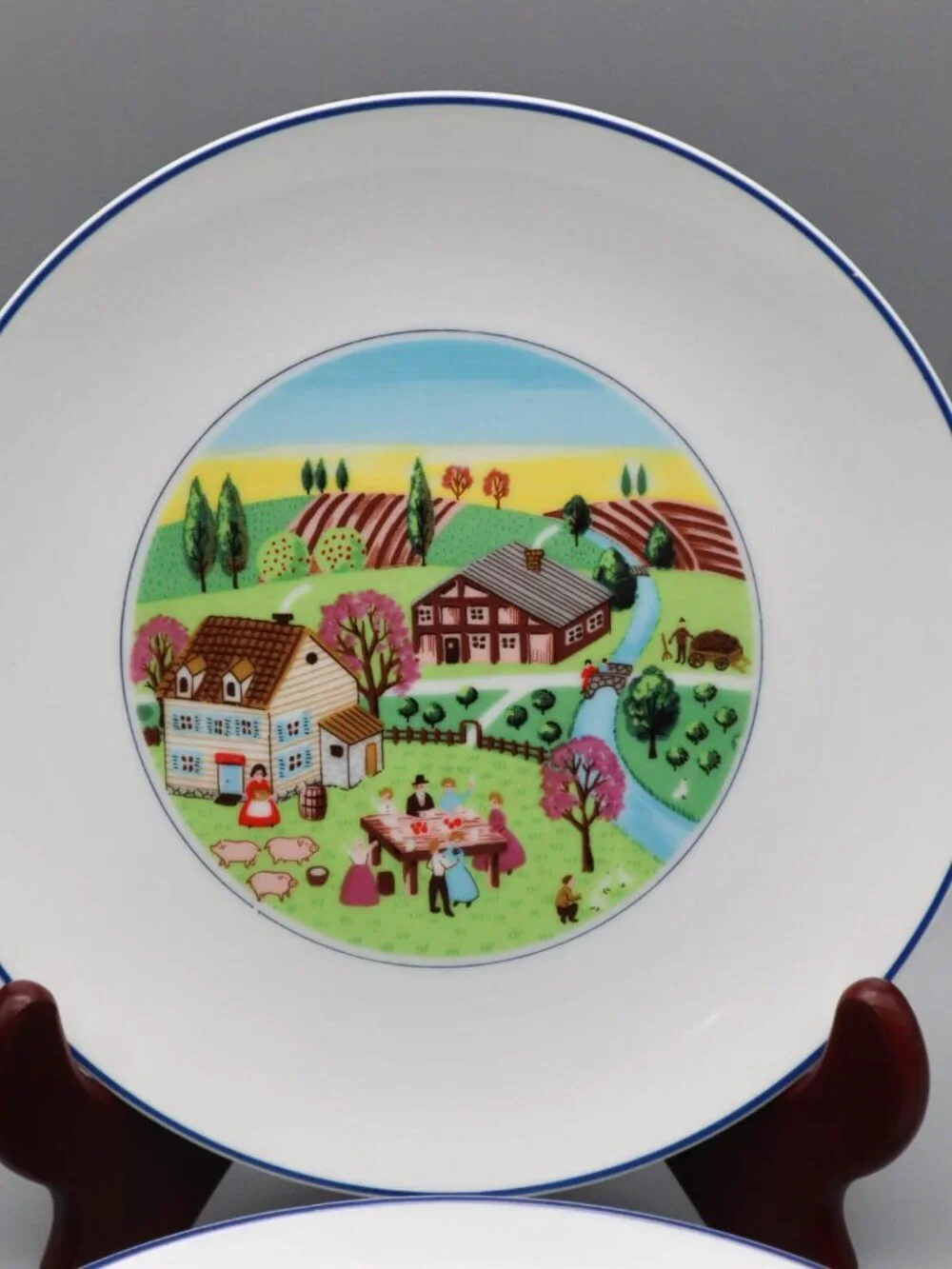 4 Vtg Nasco Japan Folk Art Farmhouse Countryside Village Salad Dessert Plates